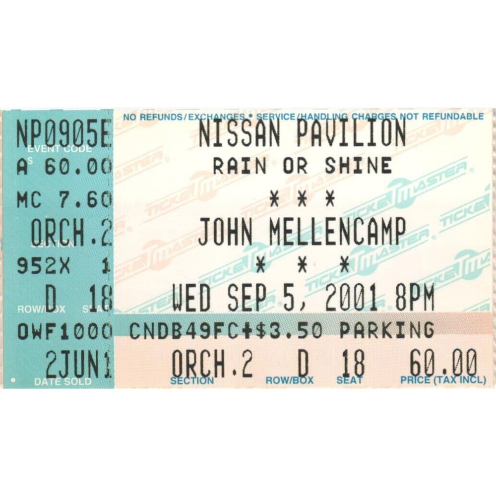 Vintage 2001 John Mellencamp Wallflowers Concert Ticket Stub Bristow VA